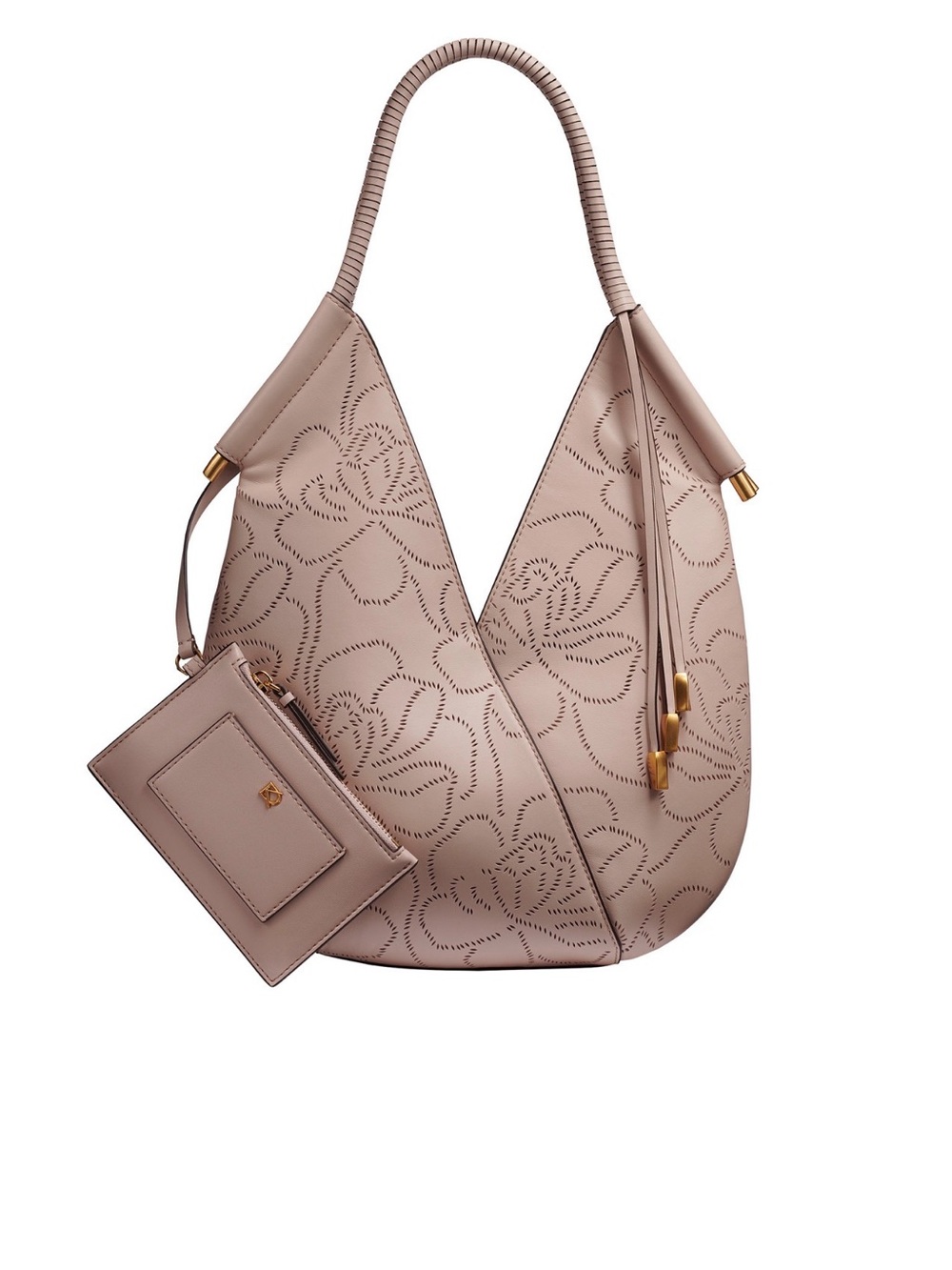Donna Karan Pink Baldwin Floral Perforated Shoulder Hobo with Wristlet